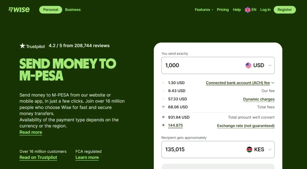 Sending money from usa to kenya via mpesa with Wise