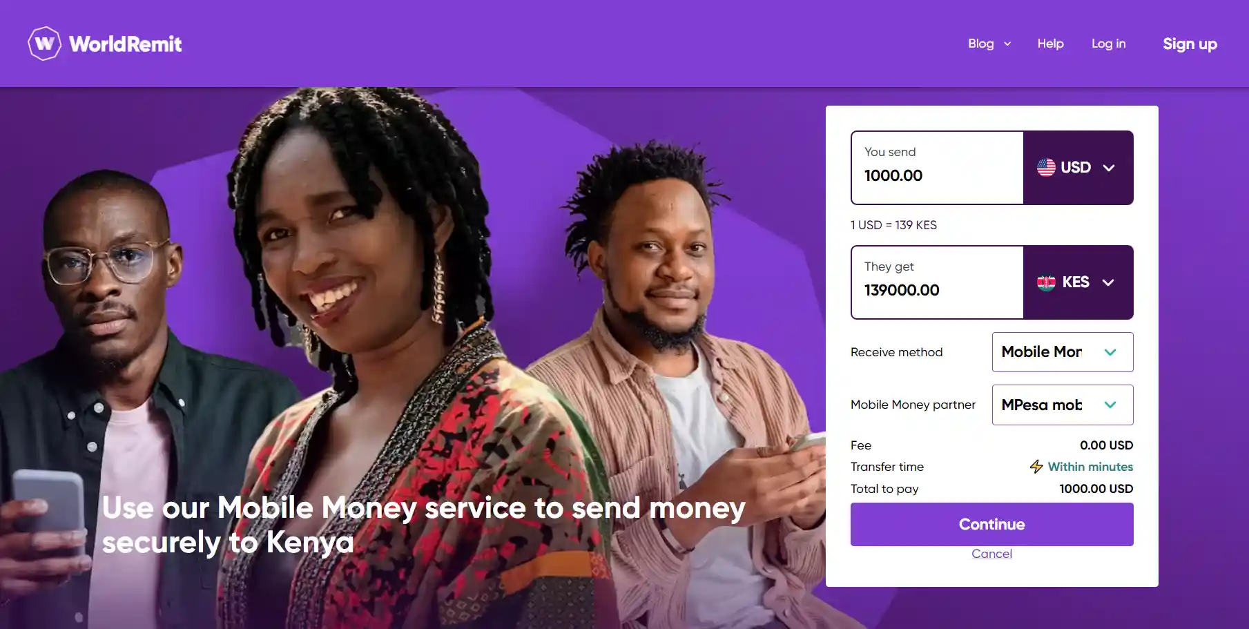 WorldRemit send Mpesa money to Kenya