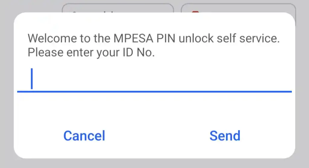 Enter your ID number to unlock Mpesa pin