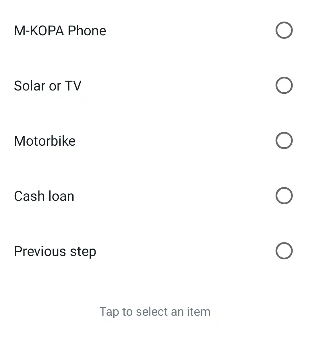 M-Kopa customer care agent Zara select menu