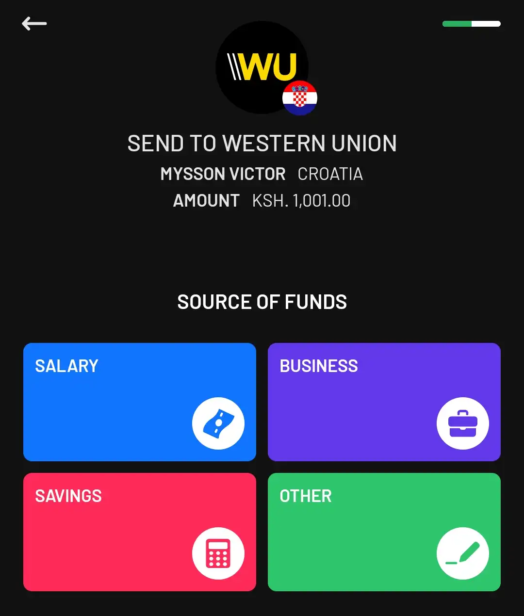 M-pesa Global Send to Western Union source of funds