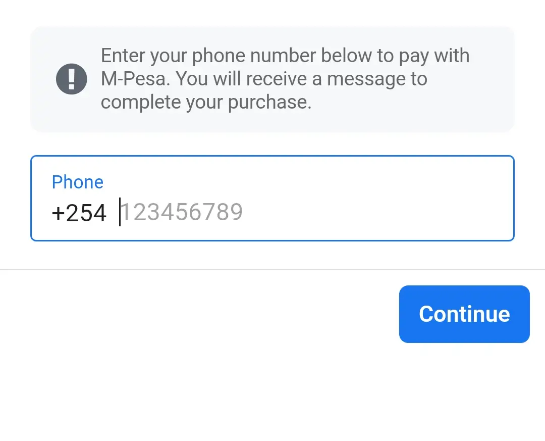 Facebook Ads pay via M-Pesa Enter phone number step 3