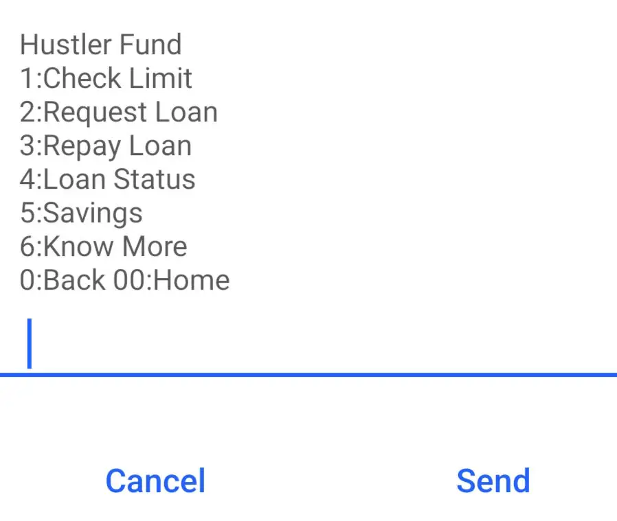 Hustler Fund Request Loan menu