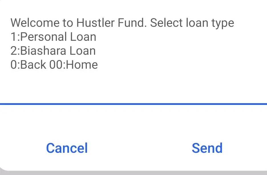 Hustler Fund USSD Code 254 select loan type