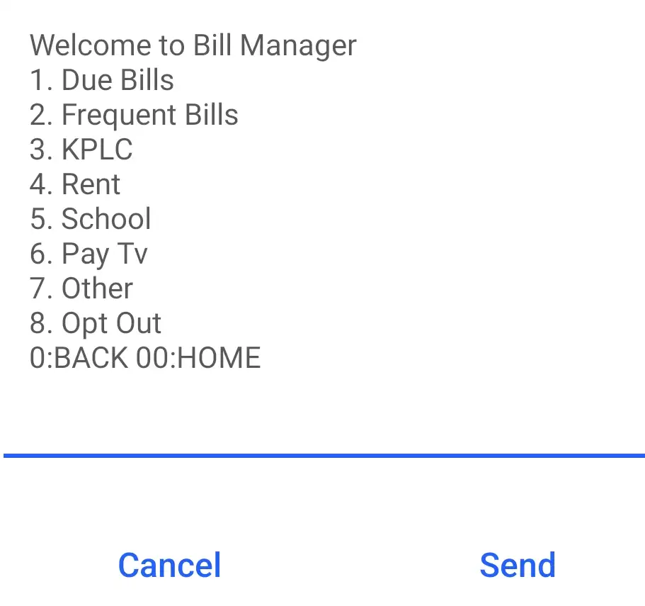 Mpesa menu bill manager