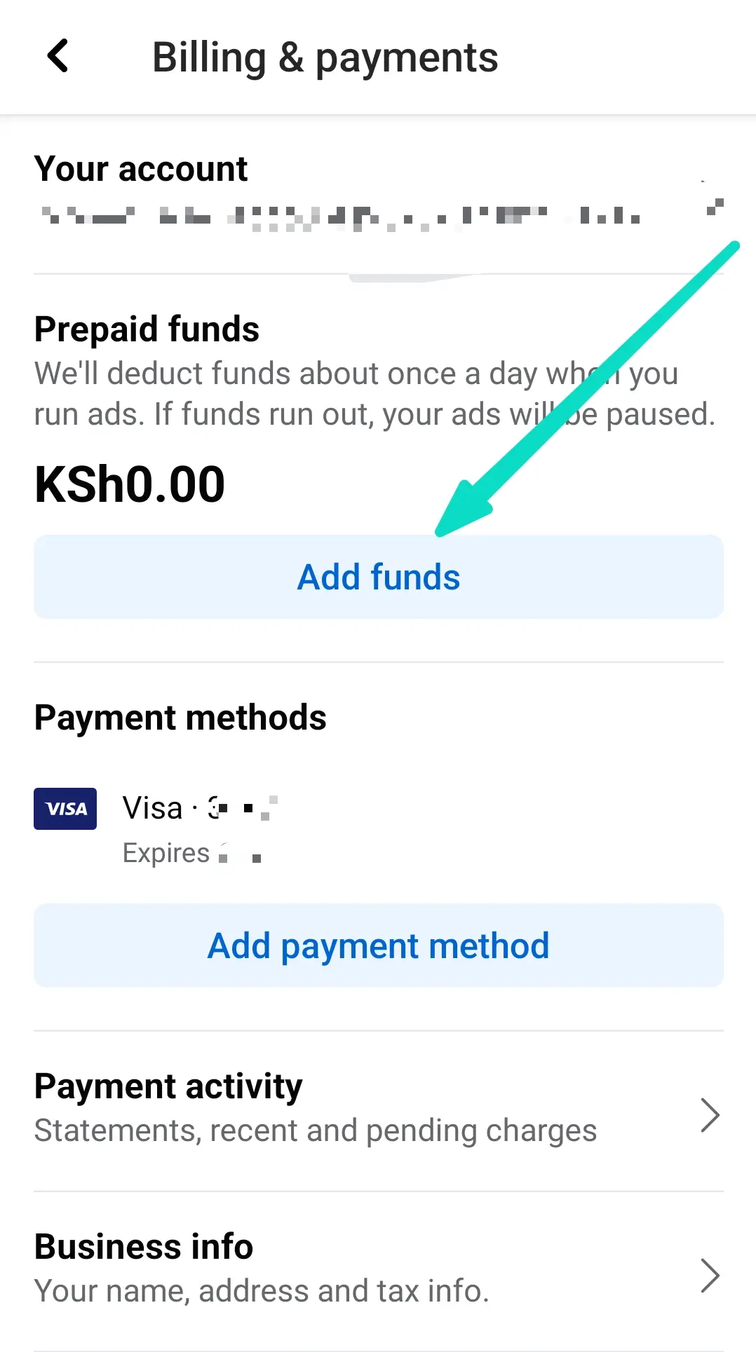 Paying for Facebook Ads in Kenya Prepay M-Pesa Billing and Payments step 1 Add funds