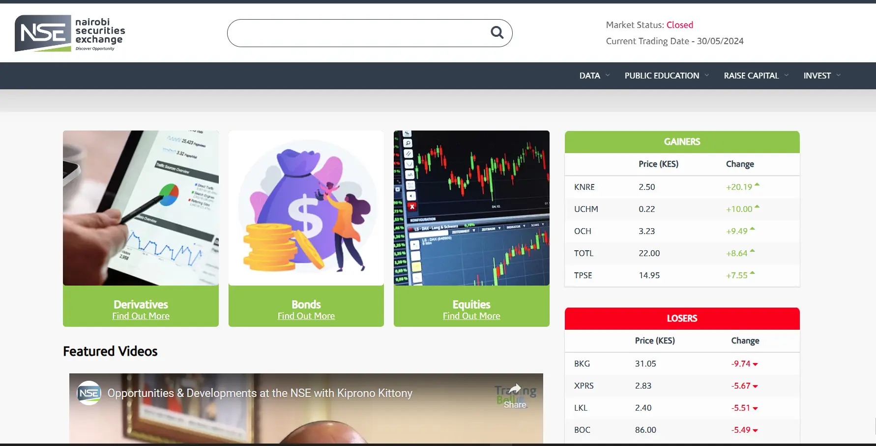 Nairobi Stock Exchange Prices Shares