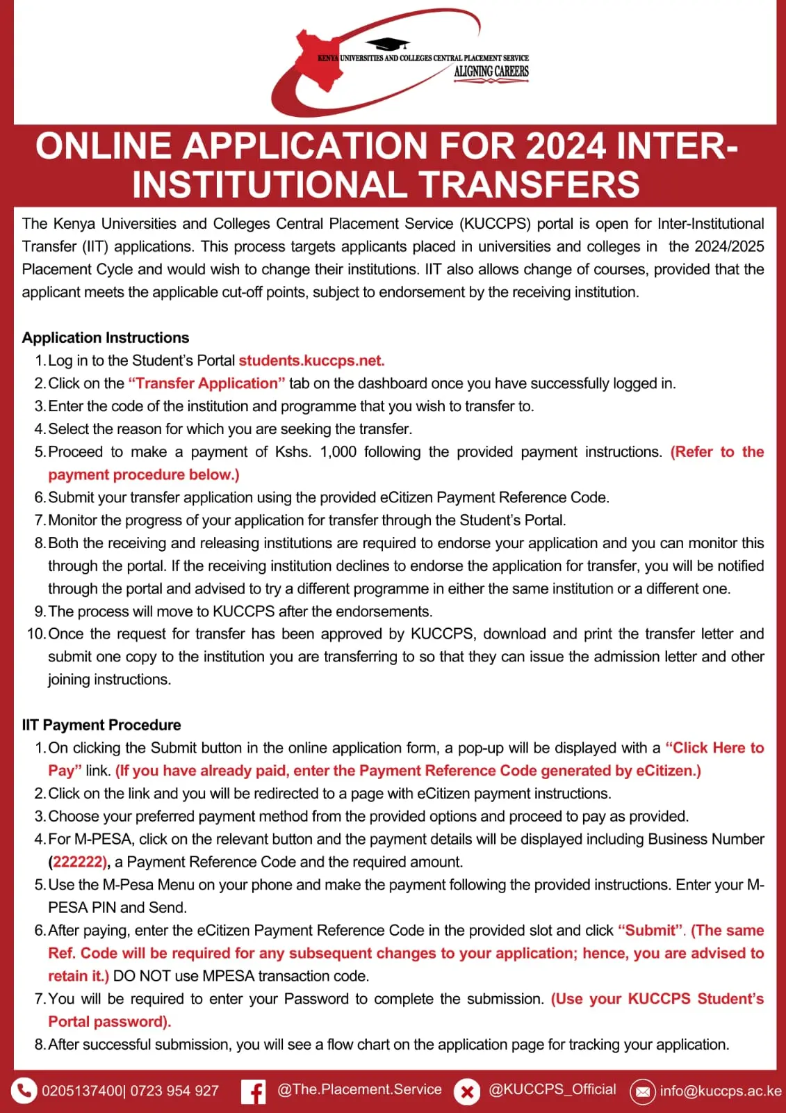 KUCCPS opens inter-institution transfers