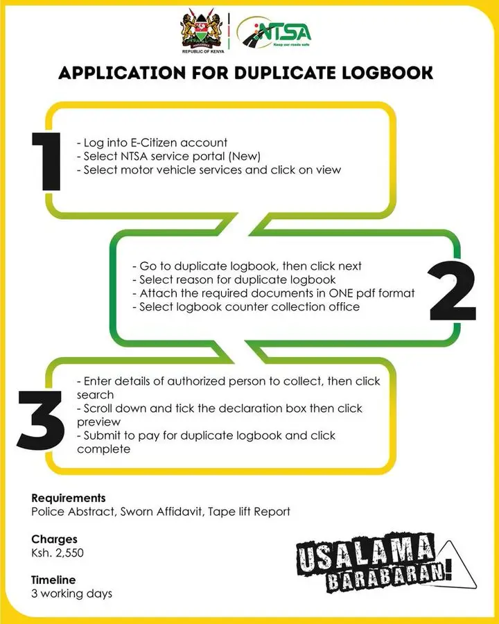 How to Apply for a Duplicate Logbook with NTSA via eCitizen