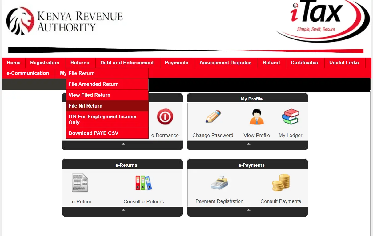 KRA iTax File Nil Returns